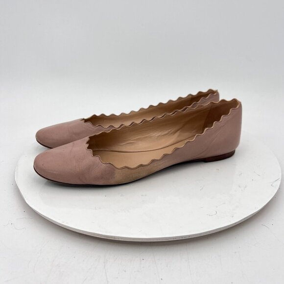 Chloe Lauren Women Size 38 US 8 Cream Leather Scalloped Ballet Flats Shoes - Picture 1 of 12